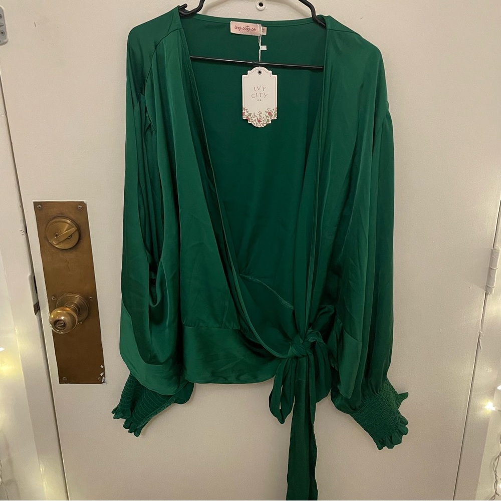 Ivy City Co Emerald Green Wrap Crop Top